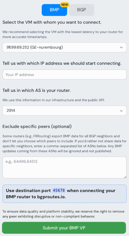 BMP connection form